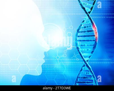 Molécule d'ADN humain. Etudes du génome humain, fond biochimique. illustration 3d. Banque D'Images