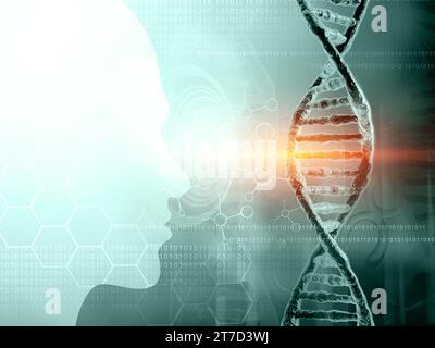 Molécule d'ADN humain. Etudes du génome humain, fond biochimique. illustration 3d. Banque D'Images