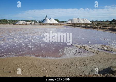 Majorque, Espagne - nov 1 2023 : récolte naturelle du sel aux Salines des Trenc Banque D'Images