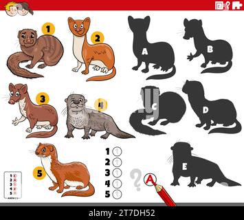 Illustration de dessin animé de trouver les ombres à droite aux images jeu éducatif avec des personnages animaux Illustration de Vecteur