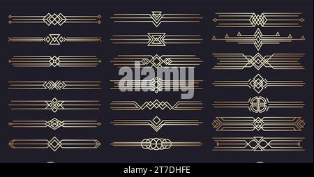 Affiches supérieures art déco. Bordures classiques modernes avec accent ornemental floral, élégants cadres géométriques nouveaux pour la conception d'invitation de mariage. Jeu de vecteurs Illustration de Vecteur