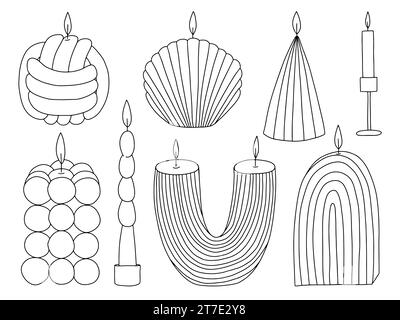 Ensemble de croquis de lignes vectorielles de bougies à la maison Illustration de Vecteur