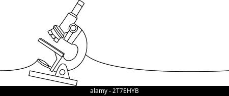 Microscope, fournitures scolaires dessin continu d'une ligne. Retour à l'école illustration continue d'une ligne. Illustration linéaire minimaliste vectorielle. Illustration de Vecteur