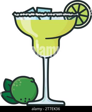 Cocktail Margarita et illustration vectorielle isolée de fruits de citron vert pour le jour de Maragarita le 22 février Illustration de Vecteur