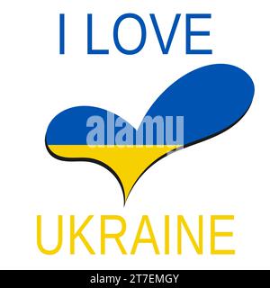 Drapeau de l'Ukraine en forme de coeur. Phrase J'aime l'Ukraine. Symboles nationaux. Coeur en couleurs de drapeau avec inscription Illustration de Vecteur