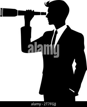 Homme d'affaires regardant silhouette de télescope. Prévision, vision dans le concept d'entreprise. Illustration vectorielle Illustration de Vecteur