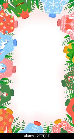 Modèle de cadre d'histoire de fête de pull de Noël laid avec espace de copie. Illustration de Vecteur
