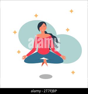 Femme de yoga dans la pose de lotus. Femme méditant. Illustration vectorielle plate Illustration de Vecteur