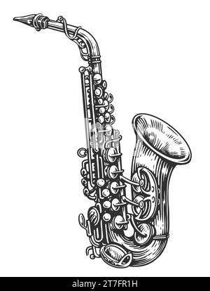 Conception isolée de saxophone. Instrument de musique jazz, illustration vectorielle de croquis Illustration de Vecteur