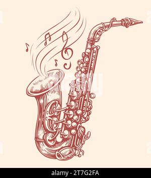 Saxophone avec des notes de musique qui sortent. Instrument de musique jazz, illustration vectorielle Illustration de Vecteur