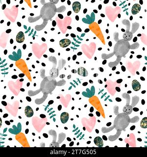 Aquarelle animaux de Pâques motif sans couture carotte et lapin pour le papier d'emballage et les tissus et le linge de maison et les vêtements d'enfants imprimer et emballage festif an Banque D'Images