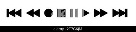 Ensemble d'icônes de lecture. Symboles vectoriels noirs plats simples en noir - lecture, pause, arrêt, enregistrement. rembobiner, avancer, précédent et suivant. Illustration de Vecteur