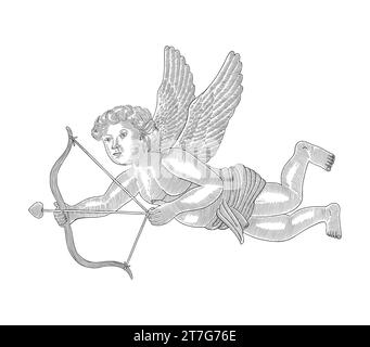 cupidon avec arc et flèche. Illustration de style dessin gravure vintage Illustration de Vecteur