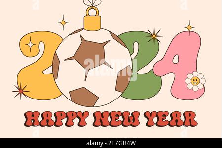 2023 football bonne année. carte de voeux de sport avec ballon de soccer et  de football sur le fond d'étoile plate. illustration vectorielle. 10288303  Art vectoriel chez Vecteezy