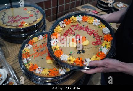 Crestwood, États-Unis. 15 novembre 2023. Des friandises fraîchement cuites pour Thanksgiving sont exposées dans les marchés de Schnucks à Crestwood, Missouri, le mercredi 15 novembre 2023. Photo de Bill Greenblatt/UPI crédit : UPI/Alamy Live News Banque D'Images