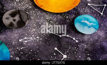 Planètes de papier de composition créative Banque D'Images