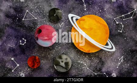 Flat Lay composition papier créatif planètes 3 Banque D'Images