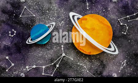 Flat Lay composition papier créatif planètes 2 Banque D'Images