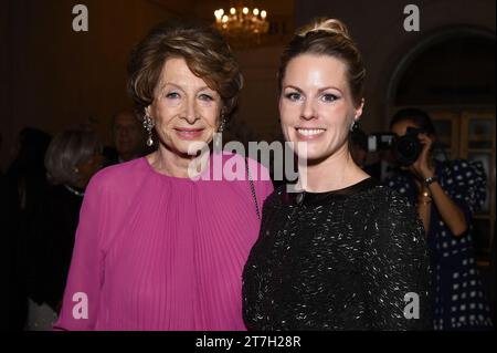 New York, États-Unis. 15 novembre 2023. (G-D) Marie-Monique Steckel et la présidente de la FIAF Tatyana Franck assistent au gala du Trophée des Arts 2023 de l’Institut Français Alliance française (fi:af) qui s’est tenu au Plaza, New York, NY, le 15 novembre 2023. (Photo Anthony Behar/Sipa USA) crédit : SIPA USA/Alamy Live News Banque D'Images