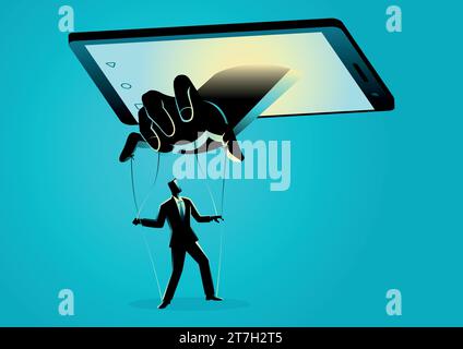 Illustration vectorielle de l'homme de contrôle de téléphone intelligent. Médias sociaux, gadget, concept de dépendance technologique Illustration de Vecteur