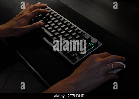 deux mains tapant sur le clavier et la souris d'exploitation. Banque D'Images