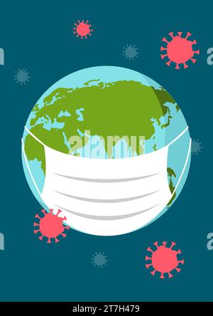 Illustration vectorielle de la Terre avec masque médical. Concept d'épidémie de virus Illustration de Vecteur