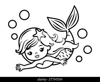 Page de coloriage mignon Mermaid pour les enfants Illustration de Vecteur