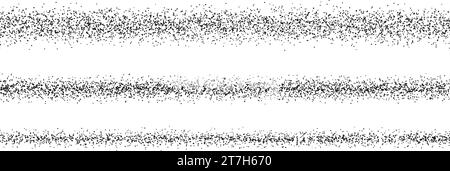 Jeu de traits pointillés répétés. Collection de lignes de pinceau à pois de grain. Paquet de texture en spray grunge. Poussière sale et bruit des éléments horizontaux. Rayures pointillées et séparateurs. Vecteur Illustration de Vecteur