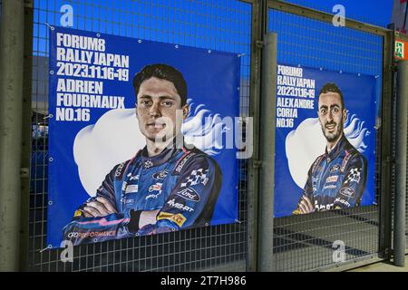 Aichi, Japon. 16 novembre 2023. Le pilote Adrien Fourmaux (FRA) et Alexandre Coria (FRA) du Team M-Sport Ford World Rally Team, Ford Fiesta Mk II, Service Park, Aichi, Japon 16 novembre 2023 crédit : Independent photo Agency/Alamy Live News Banque D'Images