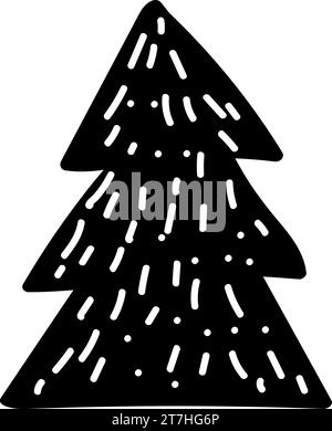 Doodle silhouette de l'arbre de conifères de Noël, élément de décoration de festival d'hiver. Conifères, symbole de l'hiver. Forme noire simple vec à main levée Illustration de Vecteur