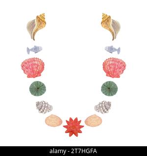 Aquarelle amusante cadre de vie marine isolé sur blanc Banque D'Images