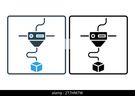 Icône d'impression 3D. Imprimante 3D en action. Icône liée à l'intelligence artificielle, à la technologie d'impression 3D et à la production personnalisée. Style d'icône solide. s Illustration de Vecteur