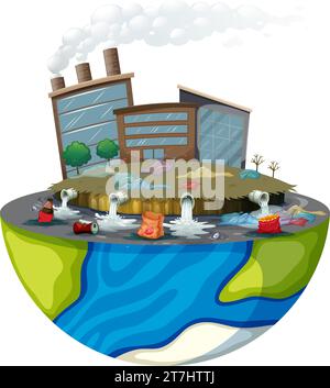 Illustration représentant le symbole emblématique de la Terre avec la pollution de bande dessinée, soulignant la crise du réchauffement climatique Illustration de Vecteur