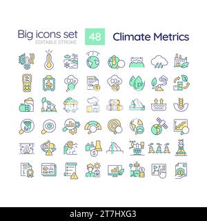 Grandes icônes multicolores modifiables définies pour les mesures climatiques Illustration de Vecteur