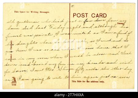 Revers de la carte postale originale du jour de Thanksgiving américain avec une écriture manuscrite attrayante, adaptée aux arrière-plans. Daté vers 1911, États-Unis Banque D'Images