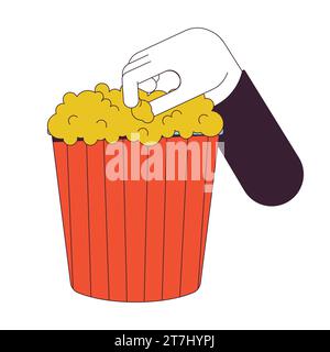 Saisir pop-corn hors seau illustration de la main de personnage de dessin animé linéaire Illustration de Vecteur