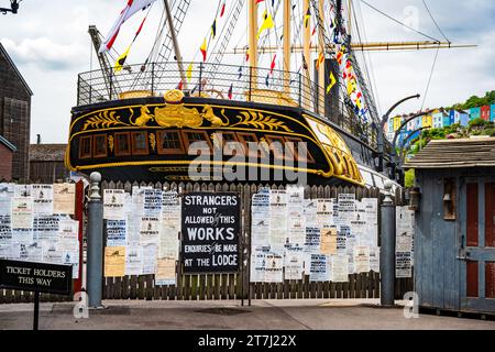 La poupe du navire de fer de Brunel, SS Great Britain, un navire musée, en cale sèche au Great Western Dockyard, Bristol, Angleterre, Royaume-Uni Banque D'Images