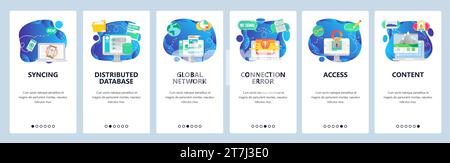 Intégration pour le site Web et l'application mobile. Modèle de vecteur de bannière de menu pour le développement de sites Web et d'applications. Synchronisation, base de données distribuée, Global net Illustration de Vecteur