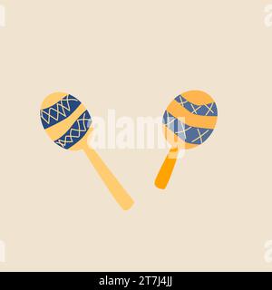 maracas jaunes de dessin animé avec ornement bleu Illustration de Vecteur