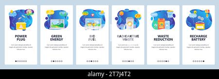 Intégration pour le site Web et l'application mobile. Modèle de vecteur de bannière de menu pour le développement de sites Web et d'applications. Fiche d'alimentation, énergie verte, carburant bio, radio Illustration de Vecteur