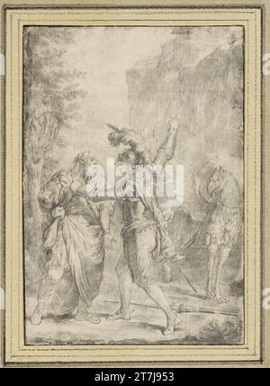 Scène Charles Eisen du Roland enrageant d'Ariost. Bleigriffel, Pergament Banque D'Images