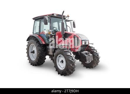 Tracteur à roues moderne isolé sur fond blanc Banque D'Images