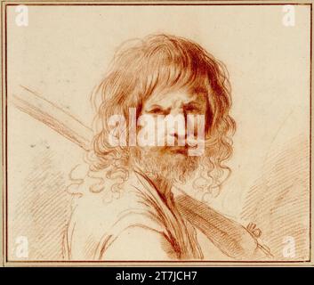 Francesco Bartolozzi Portrait en demi-longueur d'un homme barbu aux cheveux longs en vue latérale à droite, vue du spectateur ; il porte un mousquet sur l'épaule gauche. Red Chalk Banque D'Images