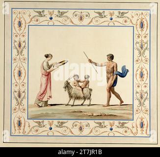 Vincenzo Brenna planches d'illustration pour le groupe de grands folios 'Vestigia delle terme di Tito e loro images internes' : Daphnis et Chloé. Aquarelle, couleurs de couverture autour de 1780 Banque D'Images