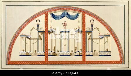 Vincenzo Brenna planches d'illustration pour le groupe de grands folios 'Vestigia delle terme di Tito e loro images internes' : Benette avec bacchus. Aquarelle, couleurs de couverture autour de 1780 Banque D'Images