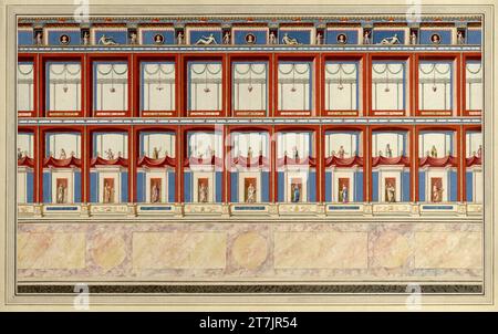 Vincenzo Brenna planches d'illustration pour le groupe de grands folios 'Vestigia delle terme di Tito e Loro images internes' : mur avec des figures comédiennes. Aquarelle, couleurs de couverture autour de 1780 Banque D'Images