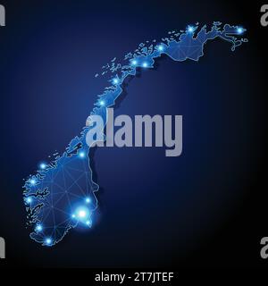 Norvège - forme de pays avec des lignes reliant les grandes villes Illustration de Vecteur