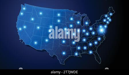 États-Unis - forme de pays avec des lignes reliant les grandes villes Illustration de Vecteur