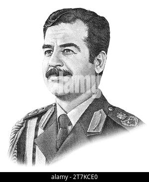 Portrait de Saddam Hussein (1937-2006) sur billet de banque irakien de 25 dinars Banque D'Images
