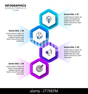 Modèle infographique avec icônes et 4 options ou étapes. Hexagones. Peut être utilisé pour la mise en page de flux de travail, diagramme, webdesign. Illustration vectorielle Illustration de Vecteur